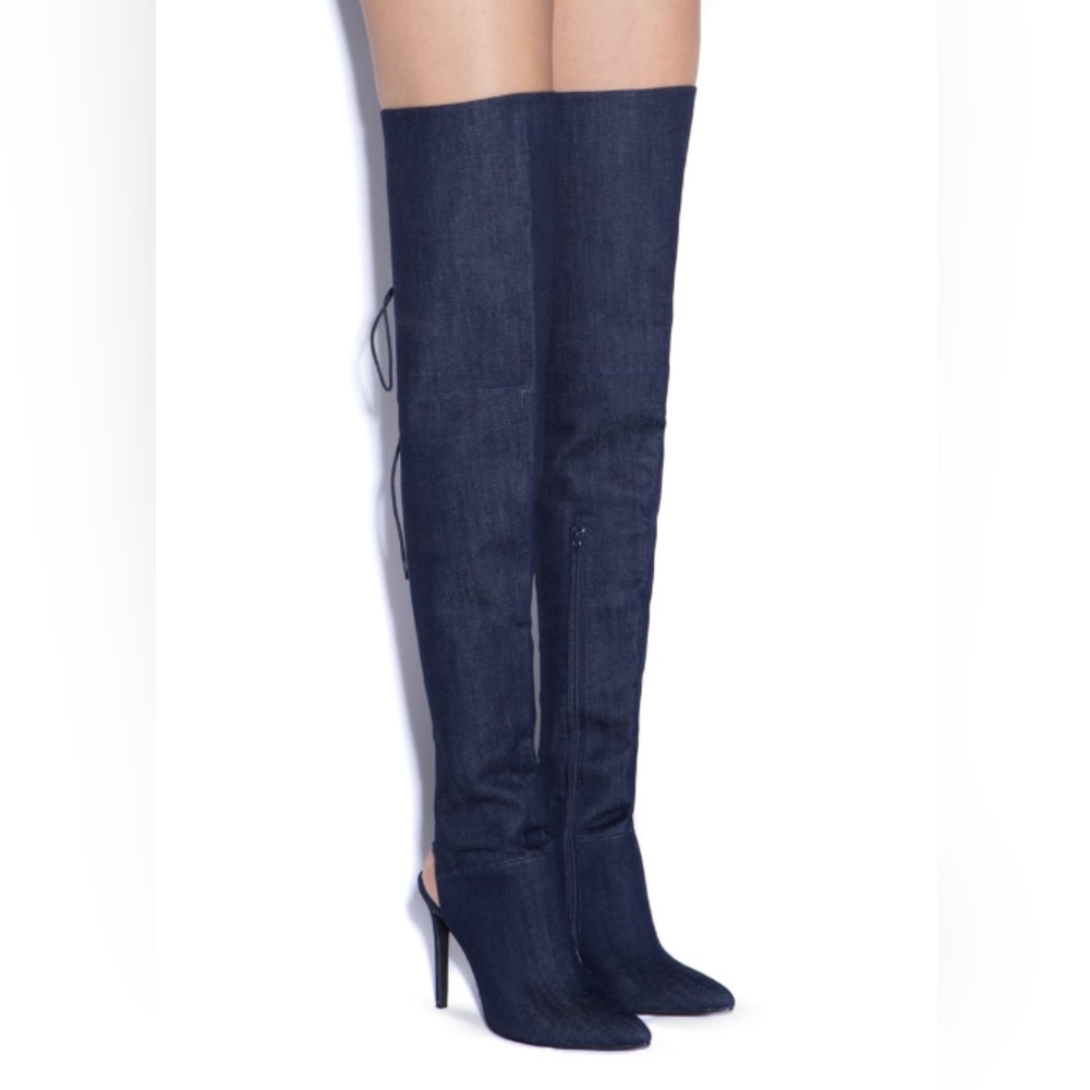 Thigh High Dark Denim lace up boots! - Picture 4 of 7